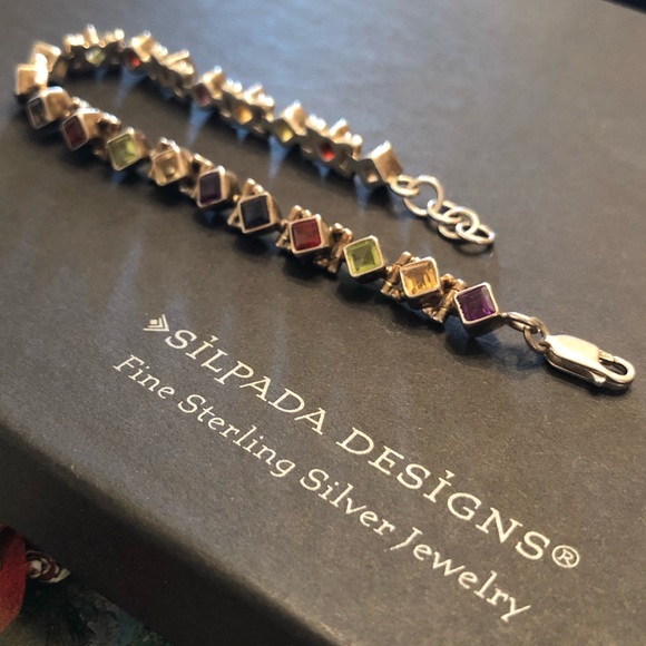 Rare Vintage Silpada Sterling Silver Semi-Precious Stone Tennis Bracelet B0948 - Picture 5 of 12